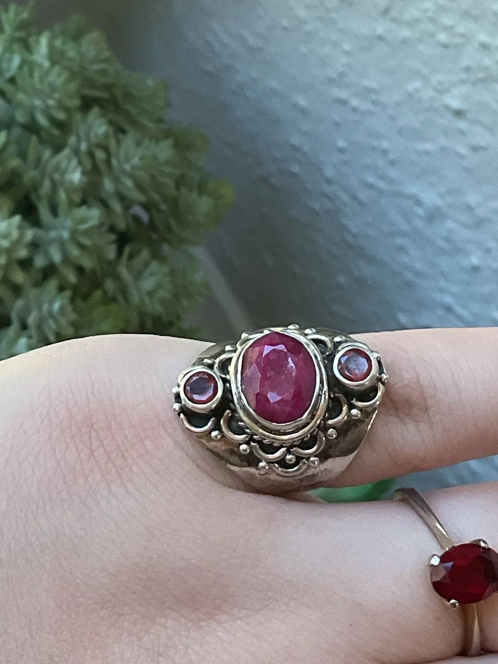 Vintage Sterling Silver Ruby Multi Gemstone Boho Ring Size 6